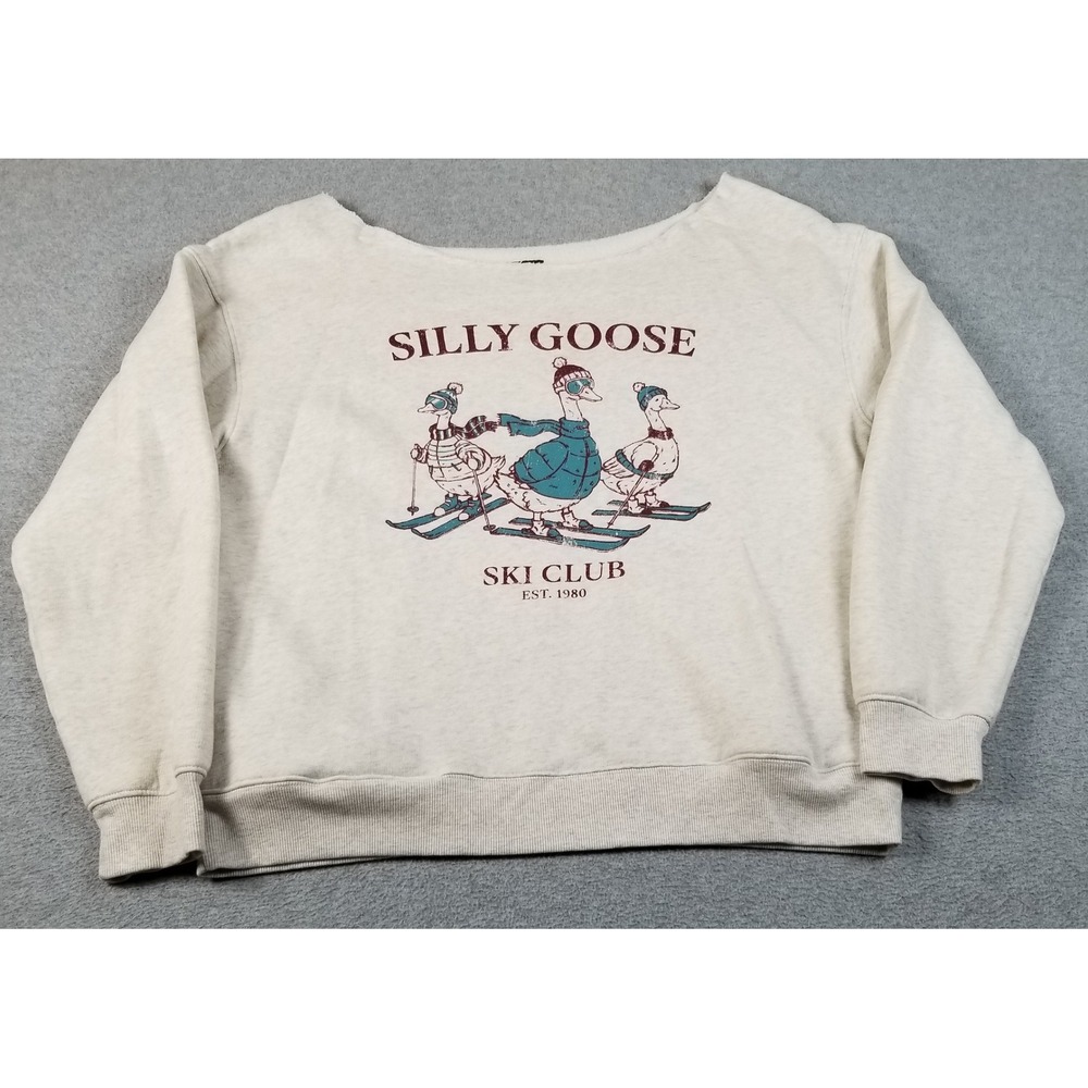 Wild Fable Sweatshirt Womens Medium M Silly Goose Ski Cutoff Neck Fleece Lined